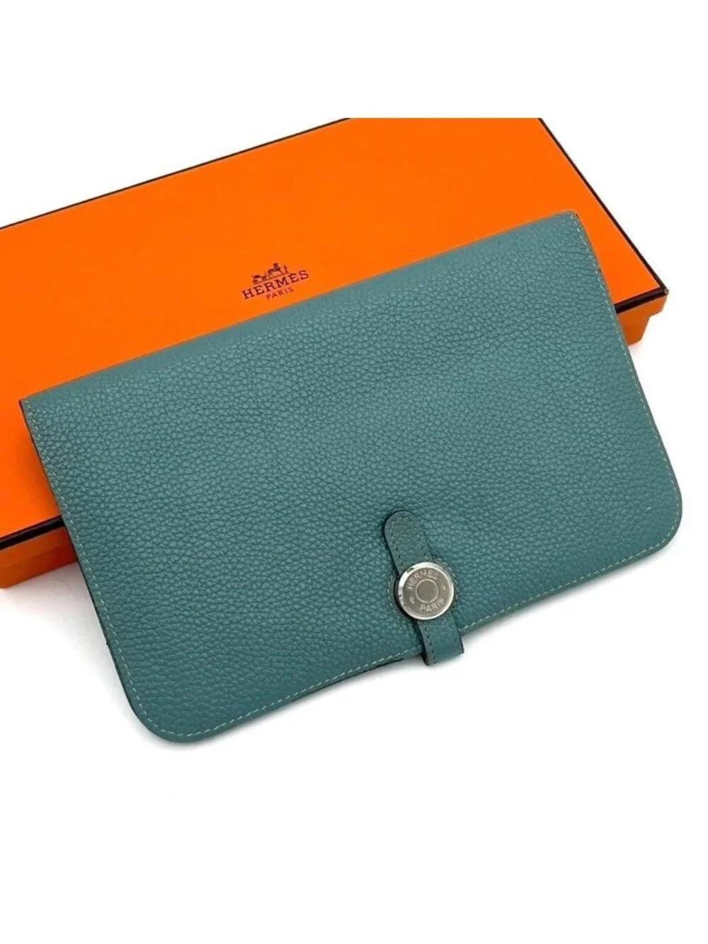 Hermes Dogon GM Duo Bifold Wallet Blue Silver